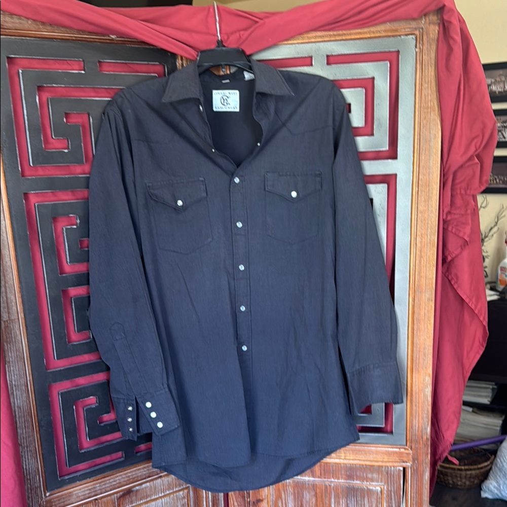 Dark Charcoal Gray Western  Button Down Shirt